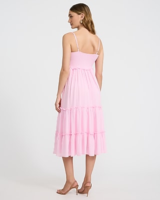 Scoop Neck Button Front Smocked Back Tiered Midi Dress - thumbnail 9
