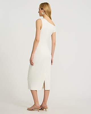 Signature Ponte Asymmetrical One Shoulder Ruched Midi Dress