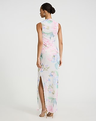 Mesh Floral Ruched Maxi Sheath Dress - image 3