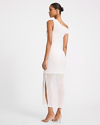 Floral Mesh One Shoulder Twist Strap Maxi Sheath Dress