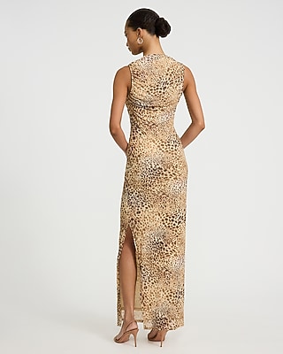 Express Women's Mesh Leopard Ruched Maxi Dress Small