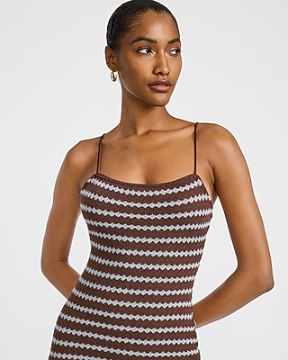 Crochet Striped Square Neck Midi Sheath Dress - image 2