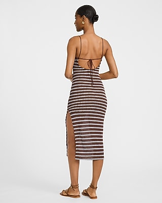 Crochet Striped Square Neck Midi Sheath Dress - image 3