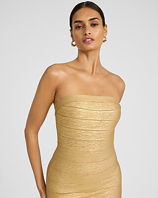 EXPRESS x bebe Strapless Metallic Bandage Sheath Midi Dress