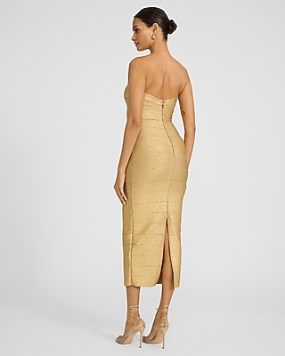 EXPRESS x bebe Strapless Metallic Bandage Sheath Midi Dress