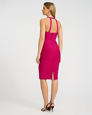 EXPRESS x bebe Halter V-Neck Bandage Midi Sheath Dress