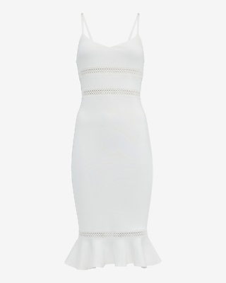 EXPRESS x bebe Scuba Lace Insert V-Neck Midi Sheath Dress