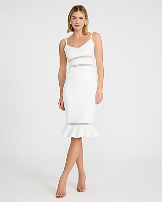 EXPRESS x bebe Scuba Lace Insert V-Neck Midi Sheath Dress