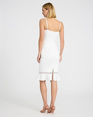 EXPRESS x bebe Scuba Lace Insert V-Neck Midi Sheath Dress