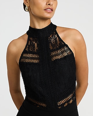 EXPRESS x bebe Lace Pieced Halter Tiered Midi Dress