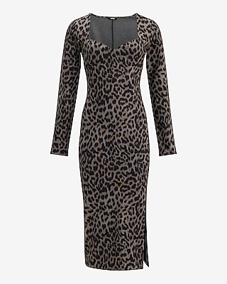 Leopard Sweetheart Long Sleeve Midi Dress Signature Ponte