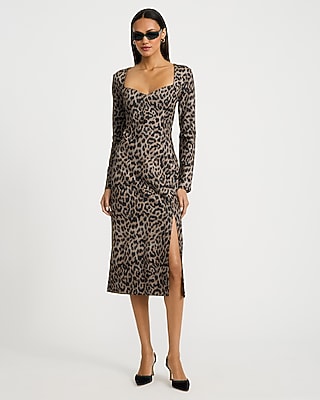 Leopard Sweetheart Long Sleeve Midi Dress Signature Ponte