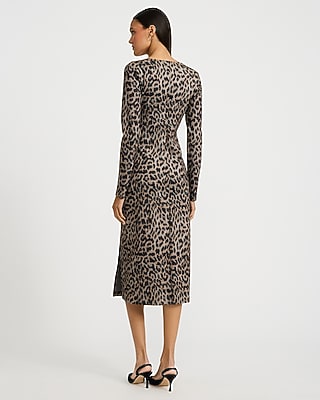 Leopard Sweetheart Long Sleeve Midi Dress Signature Ponte