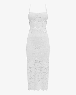 EXPRESS x bebe Lace Pieced Square Neck Corset Midi Dress