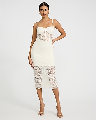 EXPRESS x bebe Lace Pieced Square Neck Corset Midi Dress