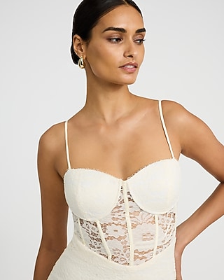EXPRESS x bebe Lace Pieced Square Neck Corset Midi Dress