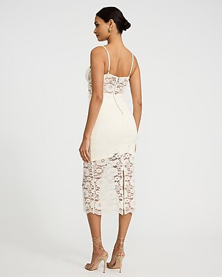 EXPRESS x bebe Lace Pieced Square Neck Corset Midi Dress