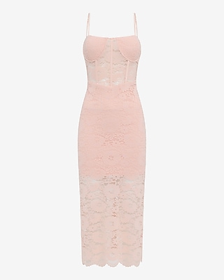 EXPRESS x bebe Lace Pieced Square Neck Corset Midi Dress