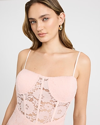 EXPRESS x bebe Lace Pieced Square Neck Corset Midi Dress
