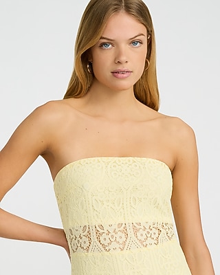 Lace Strapless Midi Sheath Dress