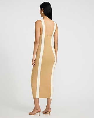 Color Block Halter Midi Sheath Sweater Dress
