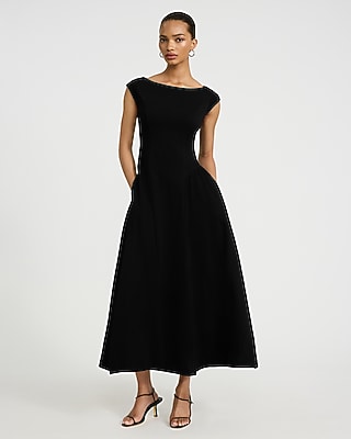 sachin and babi light blue dress Cap Sleeve Open Back Drop Waist Maxi Dress With Pockets