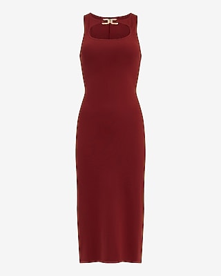Knit Boat Neck Gold Hardware Cutout Midi Sheath Dress | Express