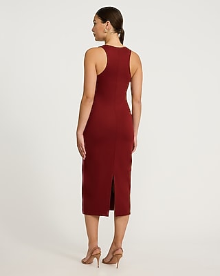 Knit Boat Neck Gold Hardware Cutout Midi Sheath Dress | Express