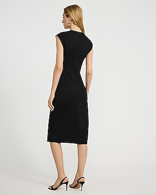 Crew Neck Short Sleeve Hardware Wrap Midi Sheath Dress