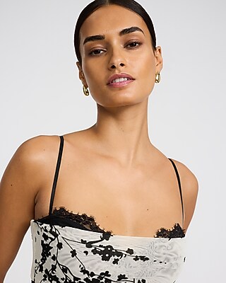 Peekaboo Lace Floral Mesh Midi Sheath Dress | Express