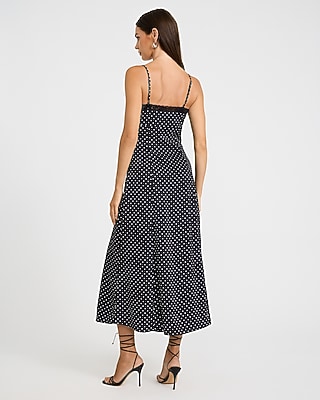 Lace Trim Polka Dot V-Neck Maxi Sheath Dress