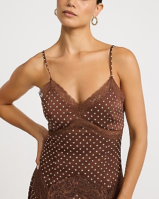 Lace Trim Polka Dot V-Neck Maxi Sheath Dress - thumbnail 7