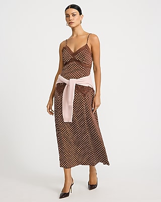 Lace Trim Polka Dot V-Neck Maxi Sheath Dress - thumbnail 6
