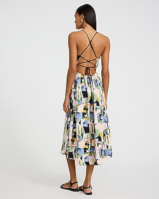 Printed Square Neck Strappy Back Midi Dress with Pockets - image 3