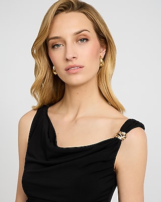 Cowl Neck Hardware Asymmetrical Maxi Dress | Express