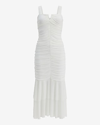 Mesh V-Bar Ruched Tiered Midi Sheath Dress - thumbnail 8