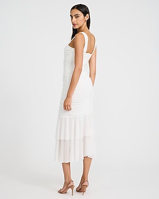 Mesh V-Bar Ruched Tiered Midi Sheath Dress - thumbnail 7