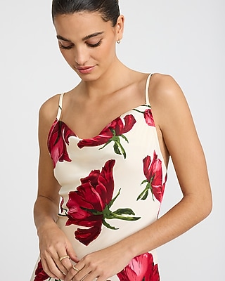floral cowl neck high slit slip midi dress FLORAL COWL NECK HIGH SLIT SLIP MIDI DRESS - SAGE GREEN