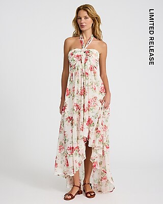 Floral Tie Halter Sleeveless Maxi Dress