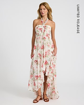 Floral Tie Halter Sleeveless Maxi Dress