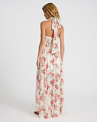 Floral Tie Halter Sleeveless Maxi Dress
