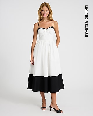 Color Block Sweetheart Twist Front Midi Fit and Flare Dress