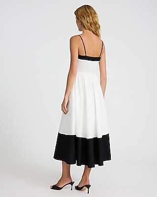 Color Block Sweetheart Twist Front Midi Fit and Flare Dress
