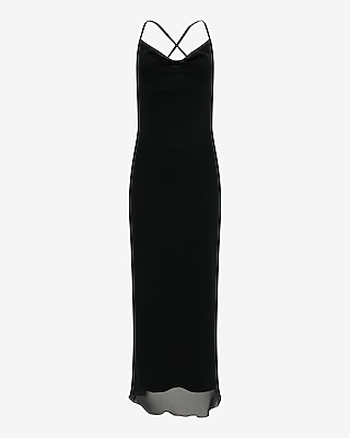 Cowl Neck Scarf Open Back Maxi Dress