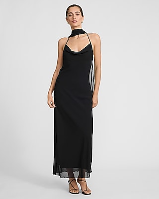 Cowl Neck Scarf Open Back Maxi Dress