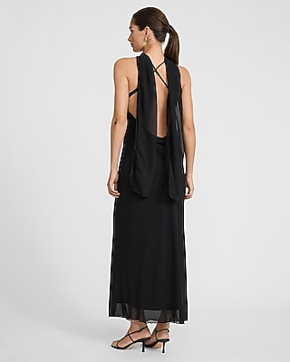 Cowl Neck Scarf Open Back Maxi Dress