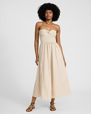 Mixed Media Sweetheart Strapless Twist Front Maxi Dress
