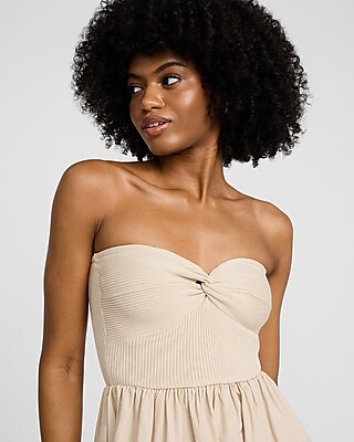 Mixed Media Sweetheart Strapless Twist Front Maxi Dress