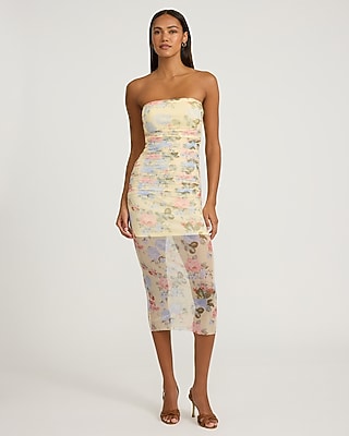 Floral Sweetheart Mesh Pieced Sheath Maxi Dress | Express