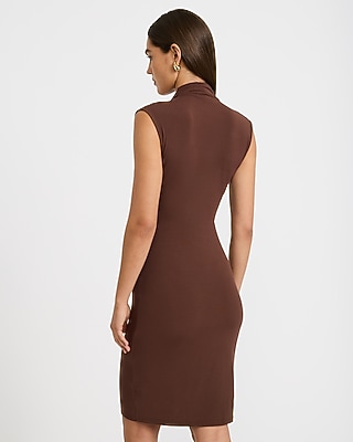 Mock Neck Cap Sleeve Hardware Midi Sheath Dress
